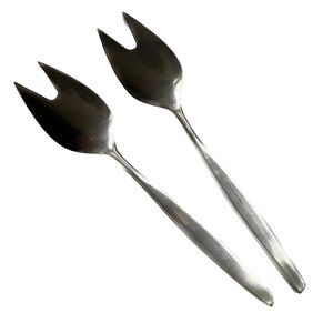 Gustav Anita Stainless Sweden 2 Forks Cold Meat Salad Serving  10" Long
